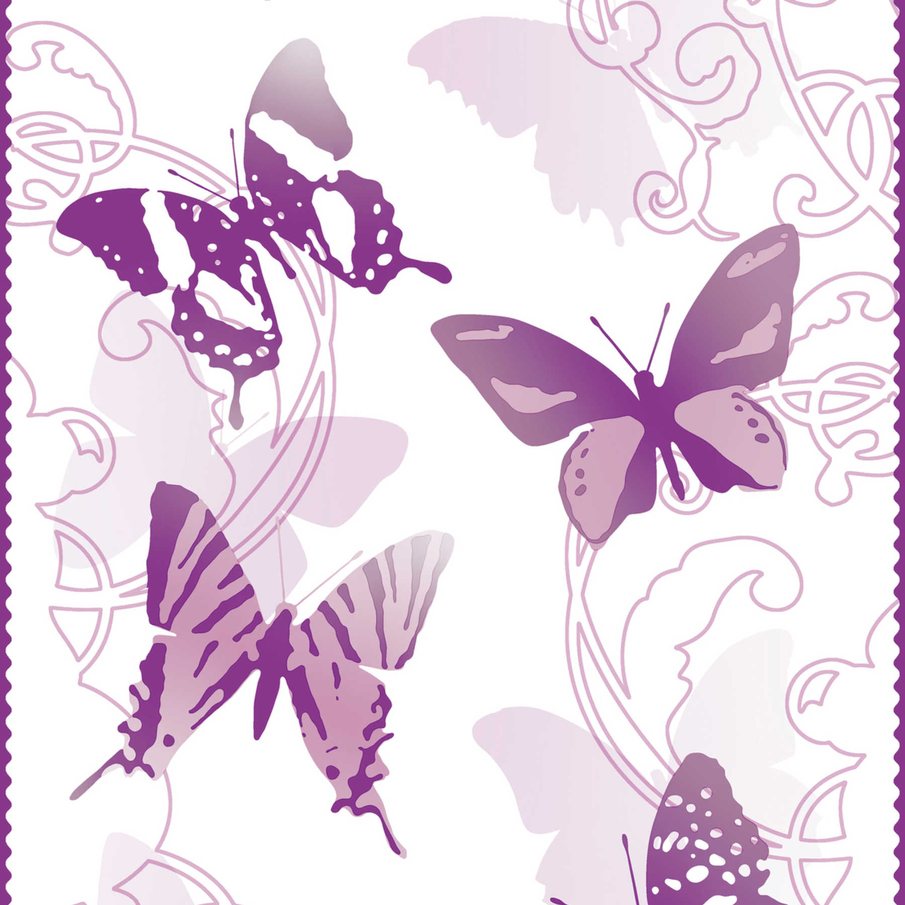             Vlinder Behang Grafisch Patroon voor Meisjes - Paars
        