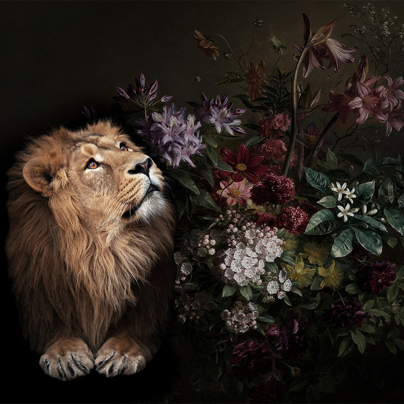         Photo wallpaper lion portrait with flowers - Walls by Patel
    
