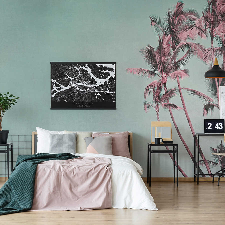         Palm trees mural Tropical Breeze in turquoise & pink
    