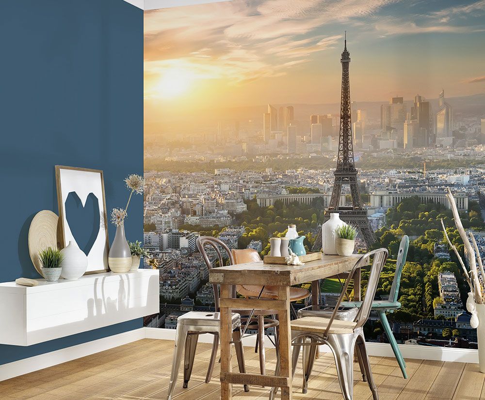 Dining room photo wallpaper Paris with Eiffel Tower and skyline DD118684