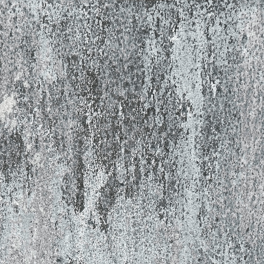            Wallpaper with rustic metal look & rough pattern - grey, black, silver
        