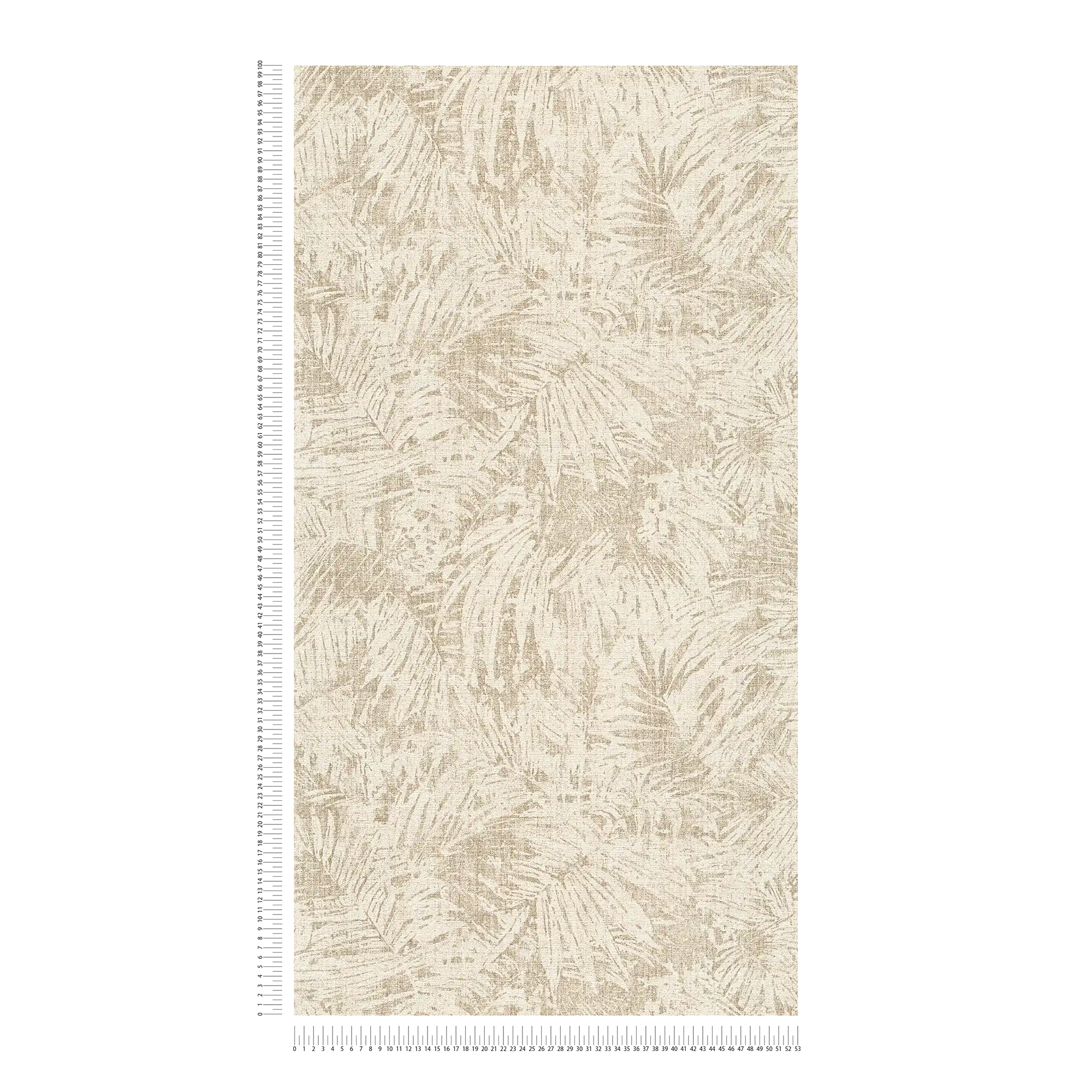             Wallpaper leaves pattern & linen effect in colonial style - Brown, Beige
        