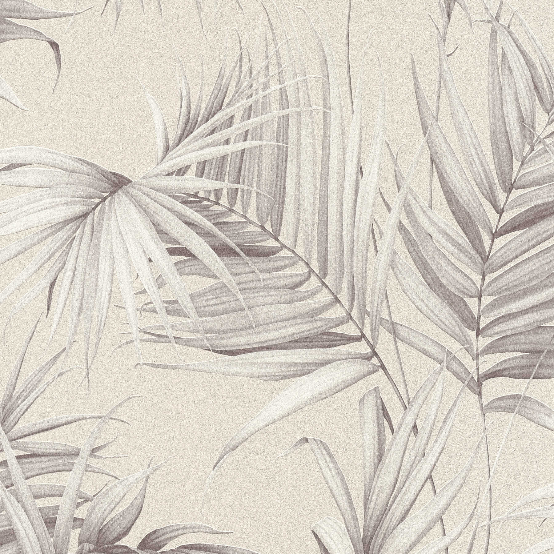 Palm leaves wallpaper with texture effect - beige, grey
