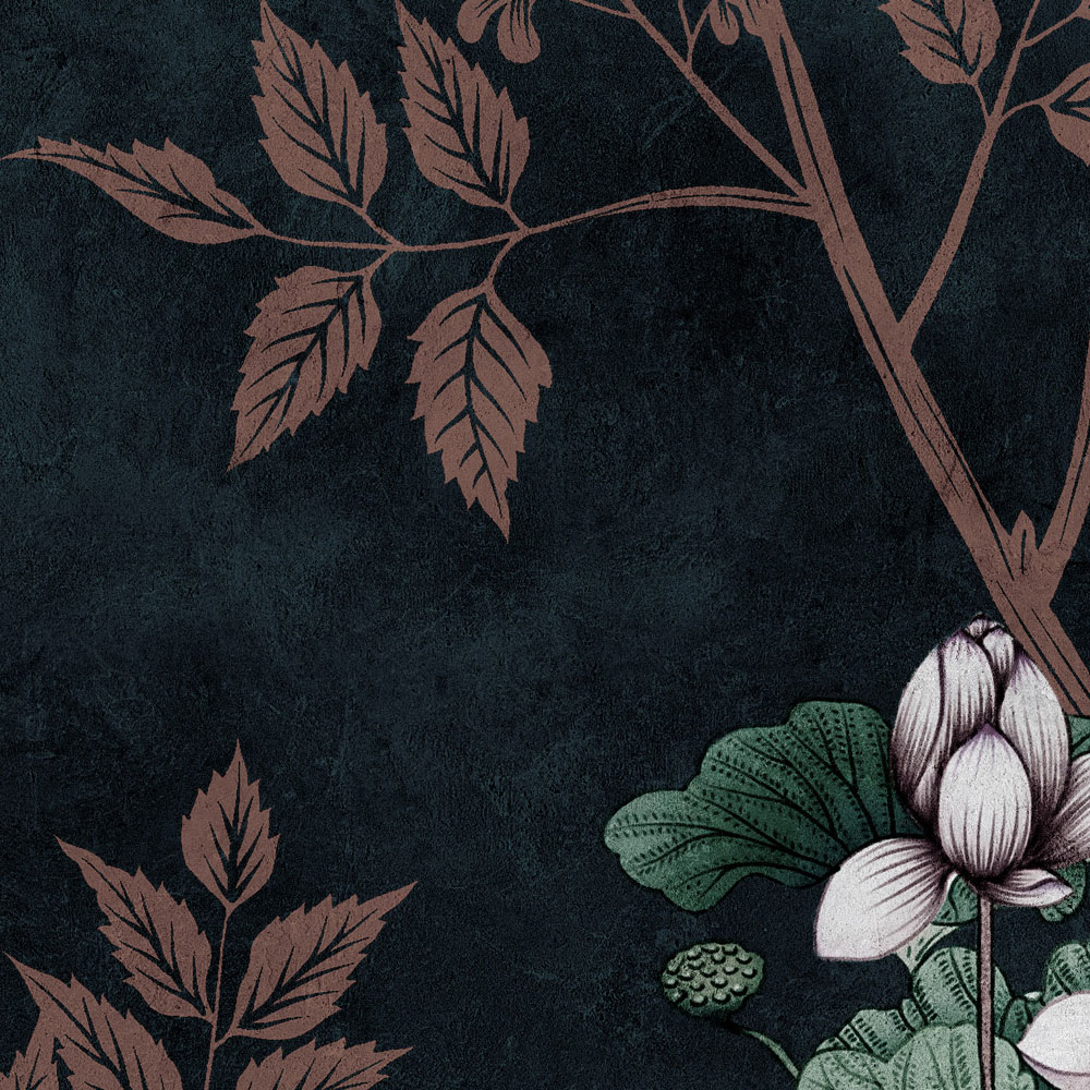             Dark Room 2 - Papier peint noir Botanical Muster Rosa
        