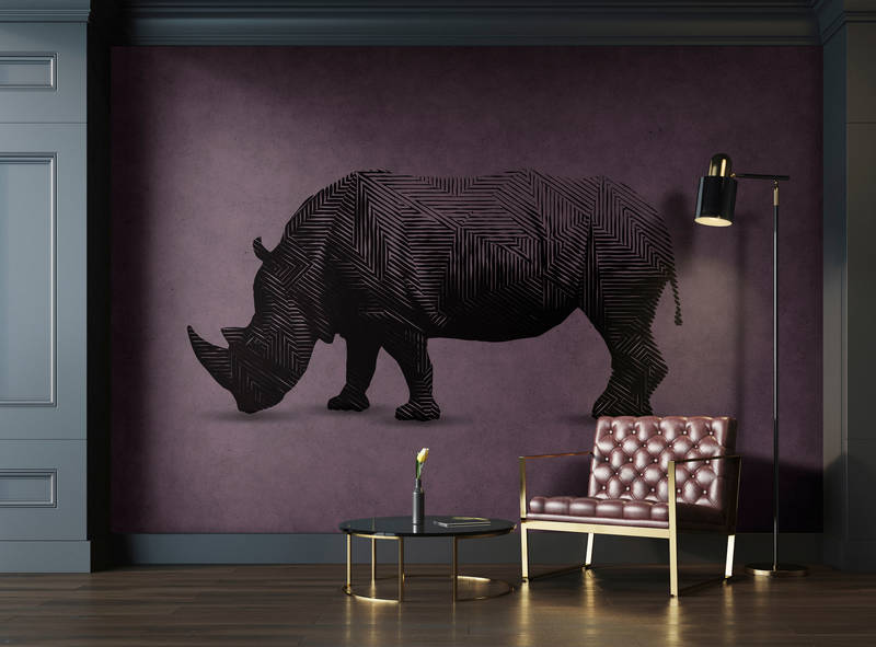             Papier peint panoramique moderne avec rhinocéros dans le style graphique
        