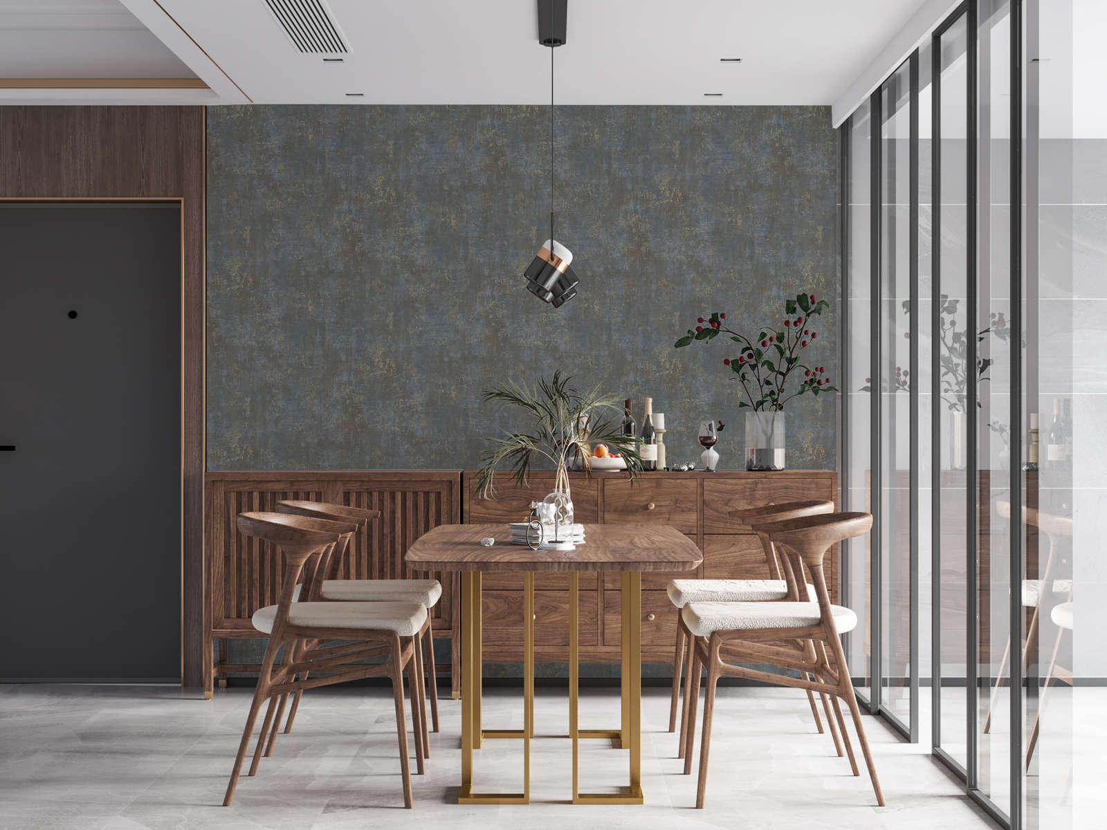             Rust-look wallpaper with metallic accents - brown, blue, gold
        