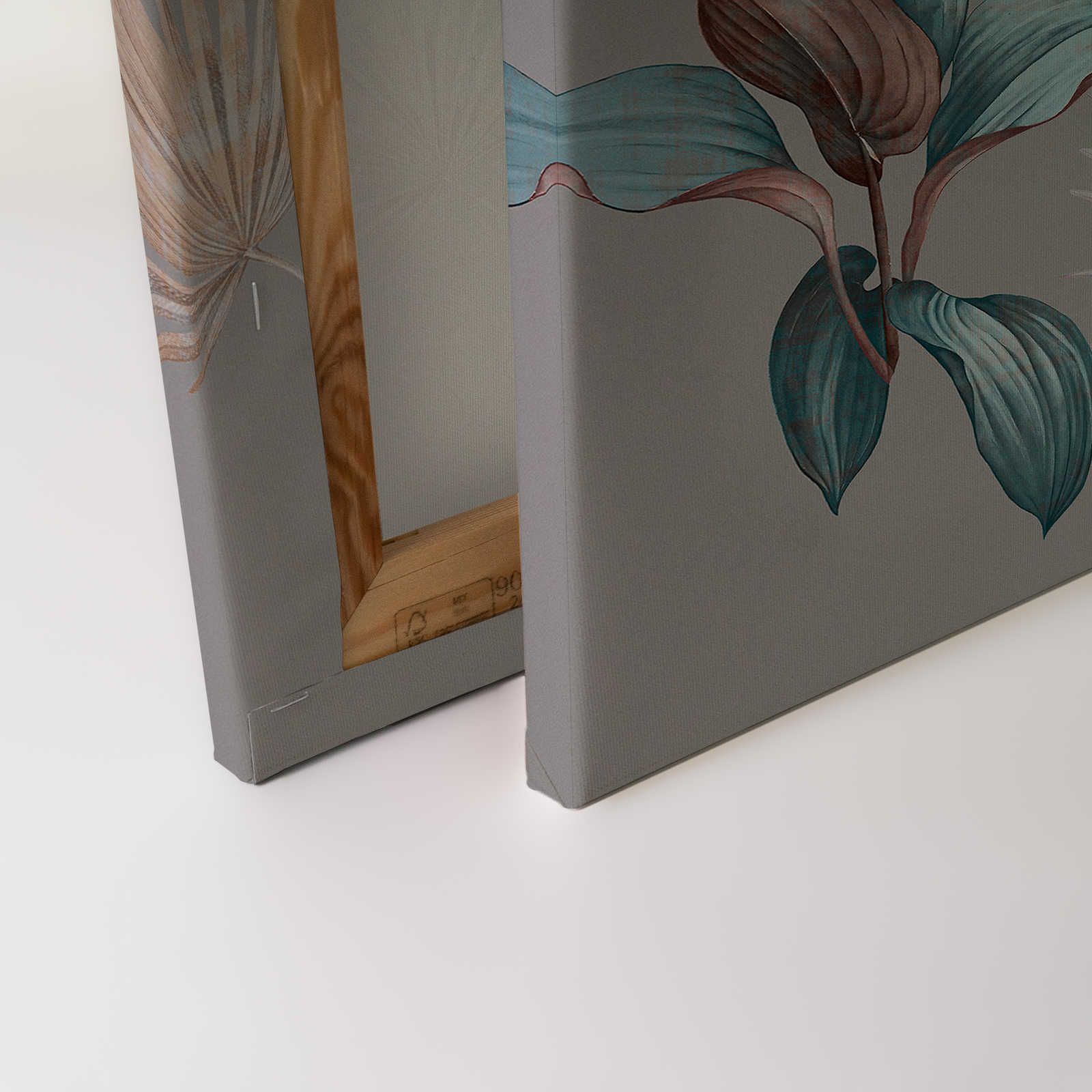             Brasilia 1 - Grey Canvas Painting Tropical Leaves in Petrol & Copper - 0.90 m x 0.60 m
        
