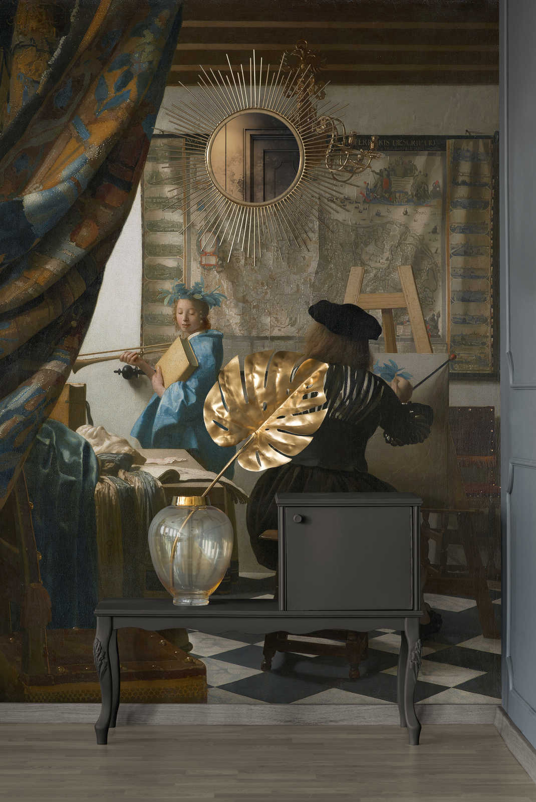             Muurschildering "Vermeer in zijn atelier" van Jan Vermeer
        