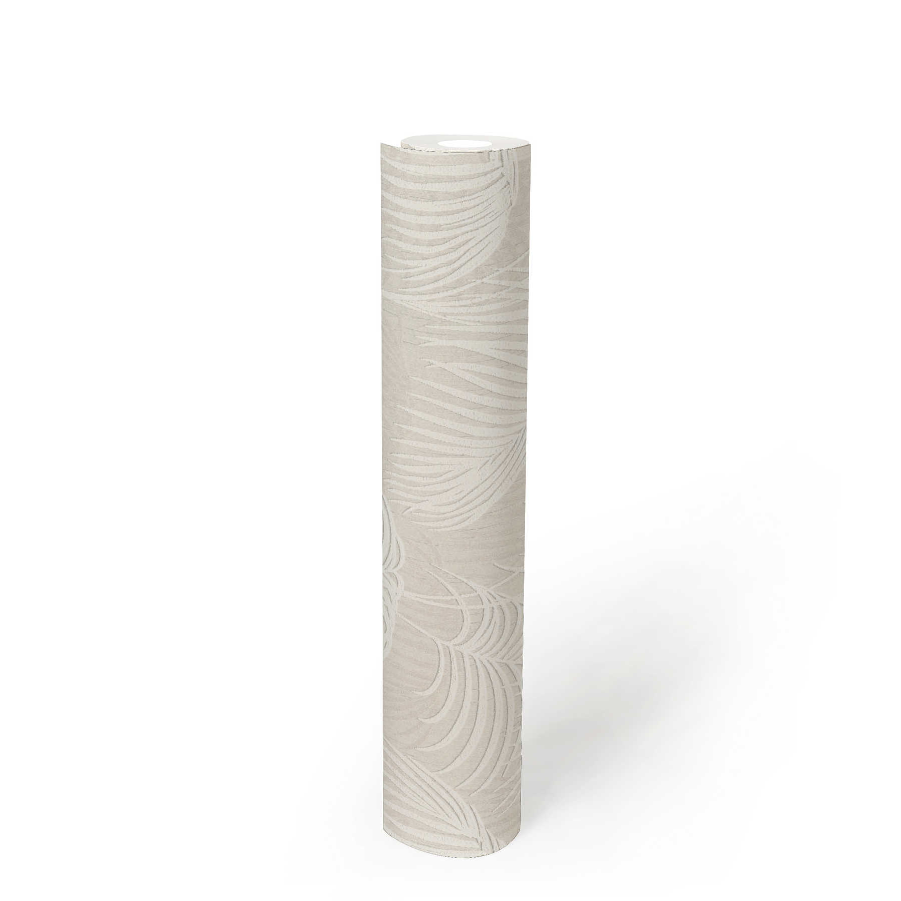             Feuilles papier peint avec fougères & structure 3D - crème
        