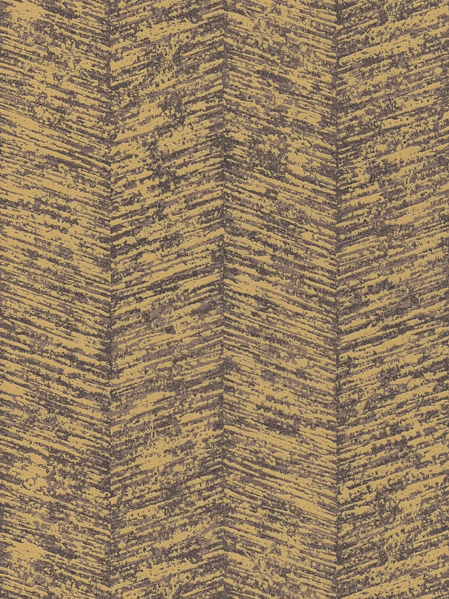 Textured wallpaper ethnic design with stripe effect - brown, metallic
