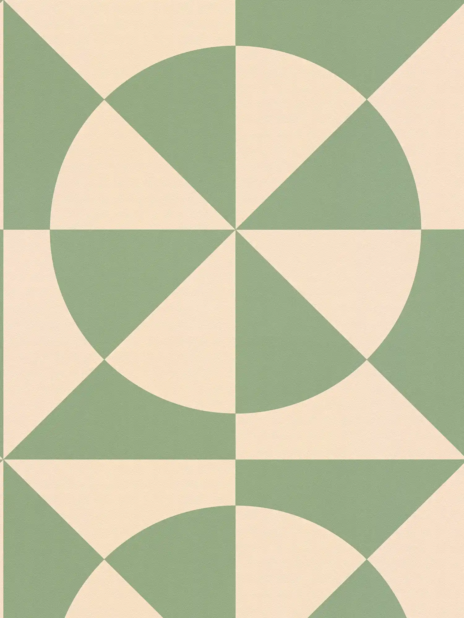 Non-woven wallpaper with circle pattern & geometric shapes - beige, green
