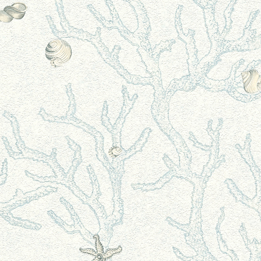             Papel pintado subacuático corales y conchas - azul, metálico
        