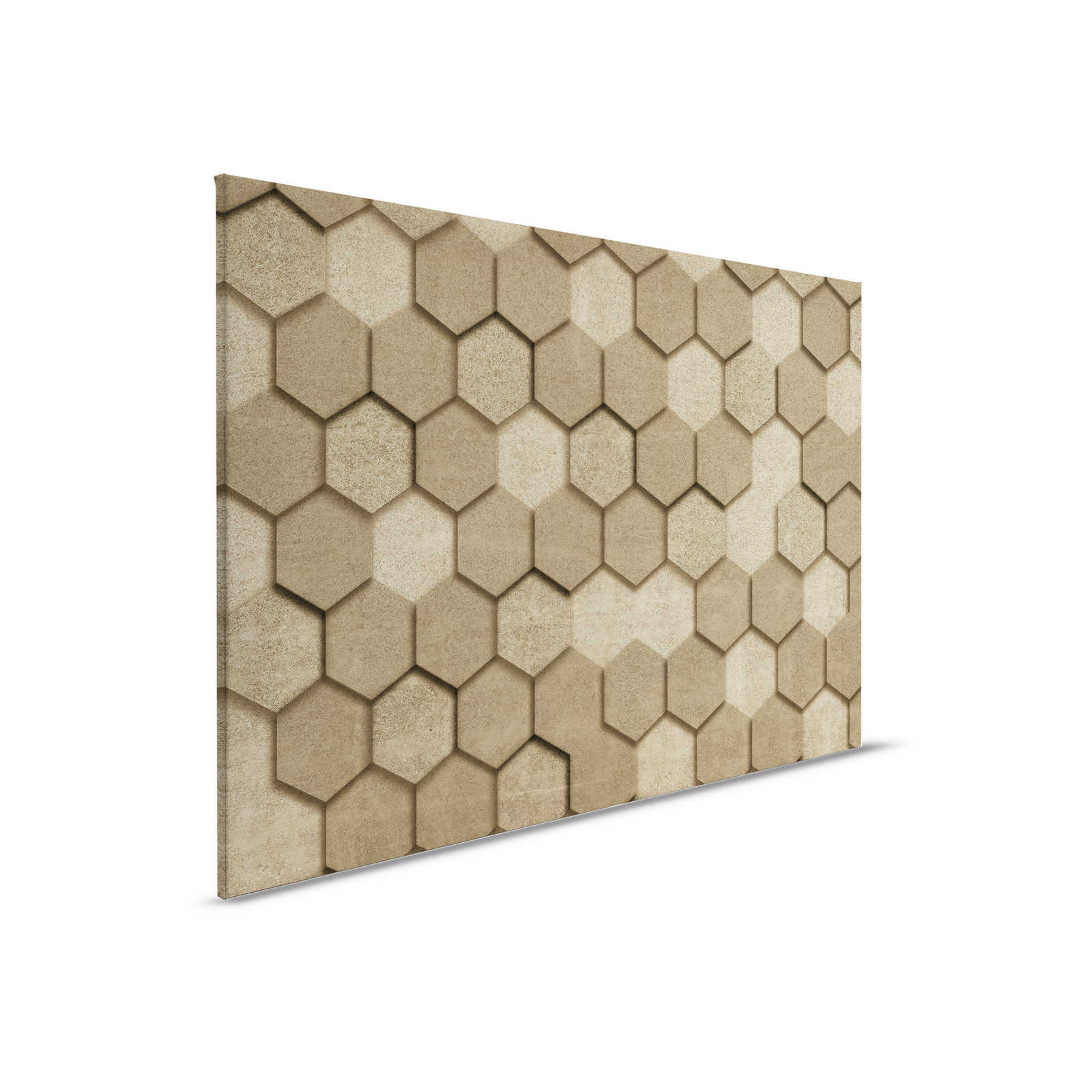         Canvas painting with geometric tiles hexagonal 3D look | gold - 0.90 m x 0.60 m
    
