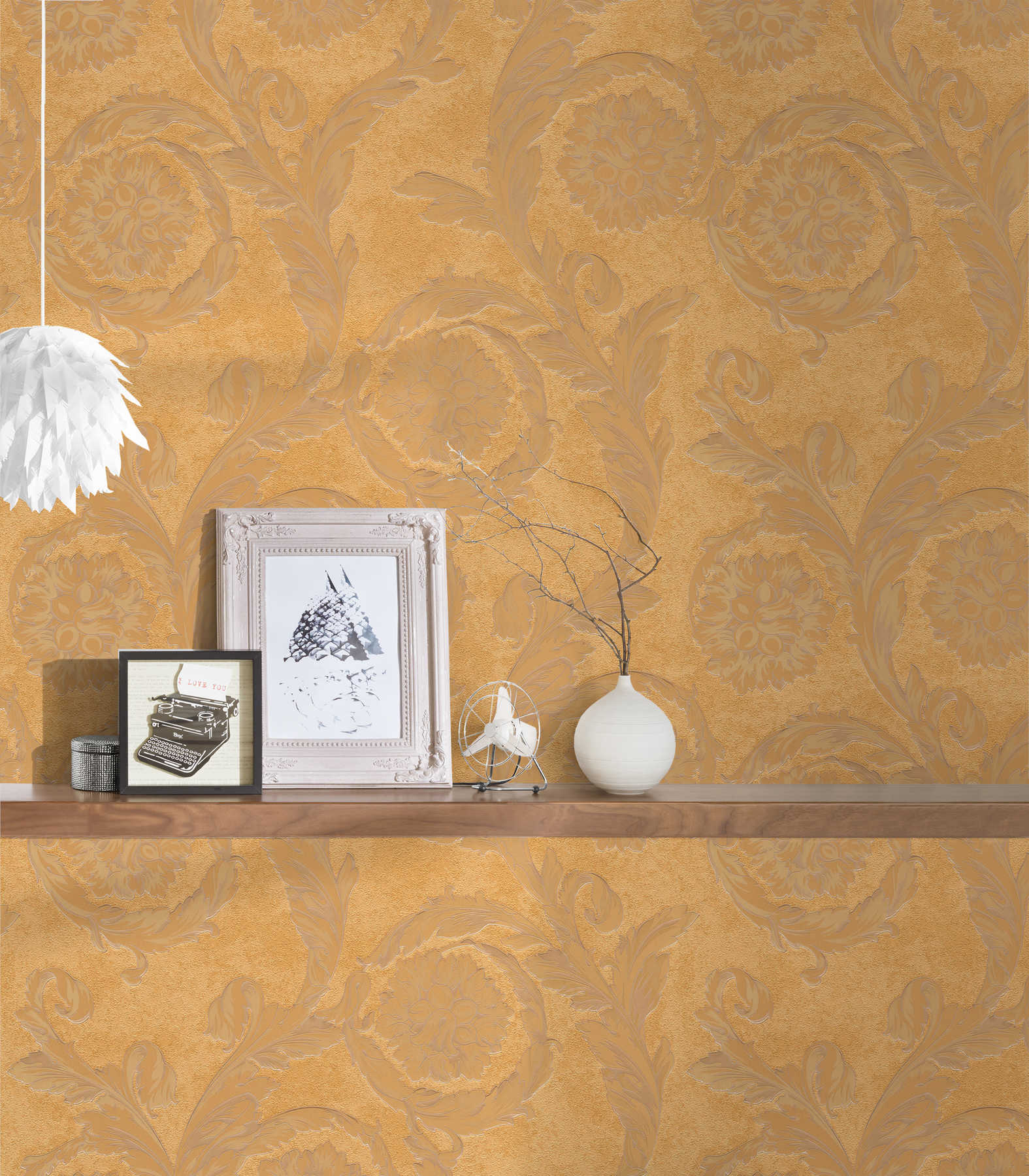             Metallic non-woven wallpaper brass ornament decor
        