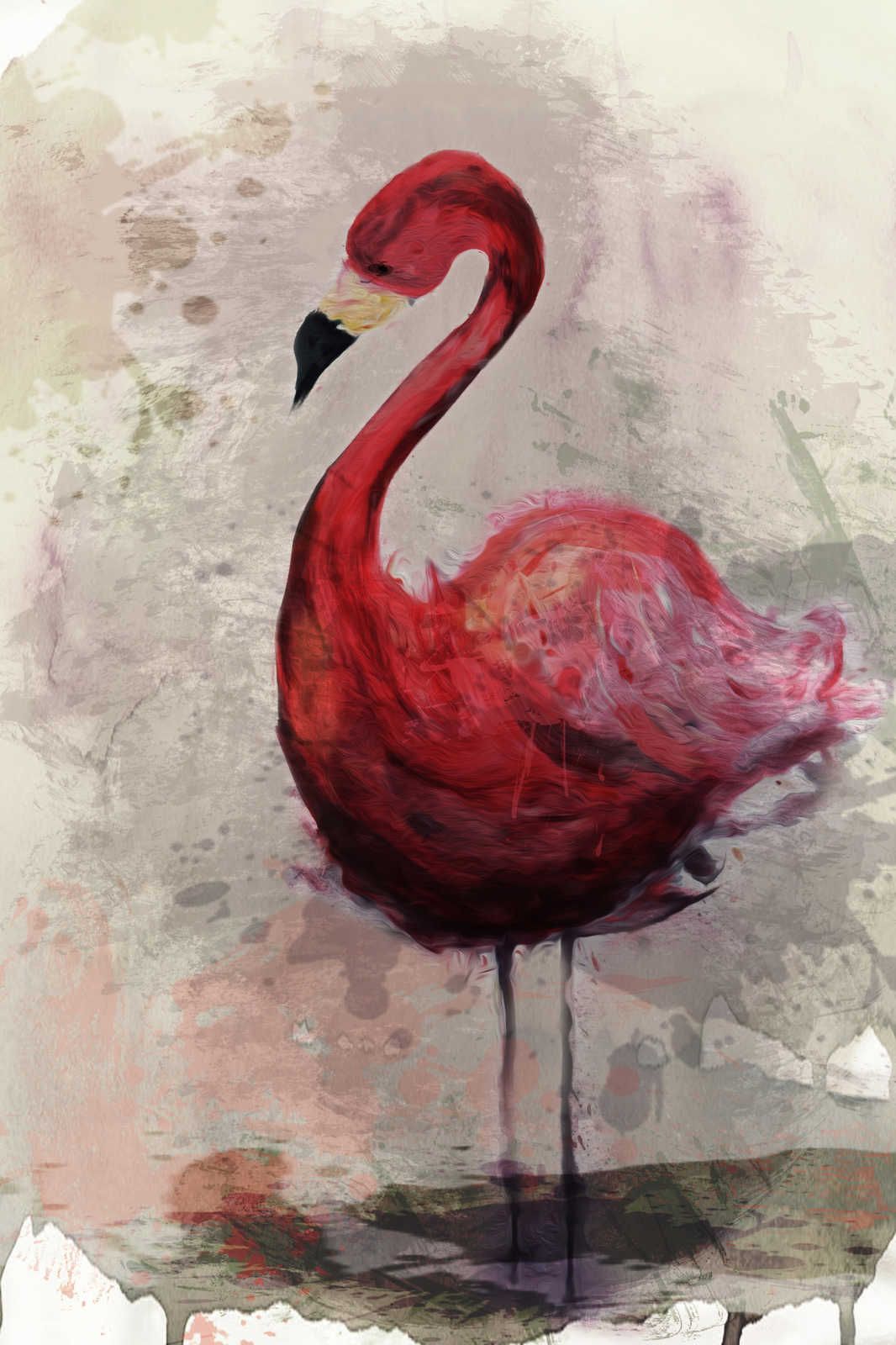             Aquarel Canvas Schilderij met Flamingo Motief in Tekenstijl - 0.90 m x 0.60 m
        