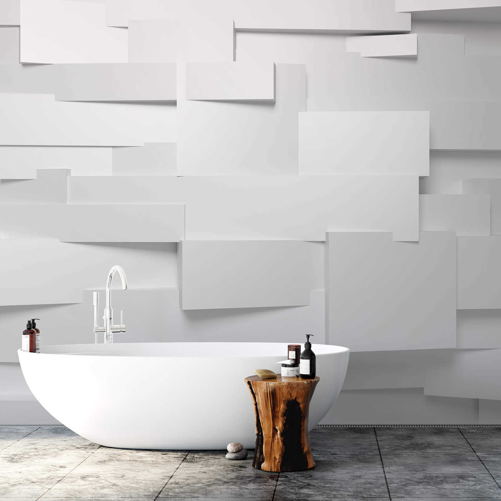             3D wall mural with modern graphic design - white, grey
        