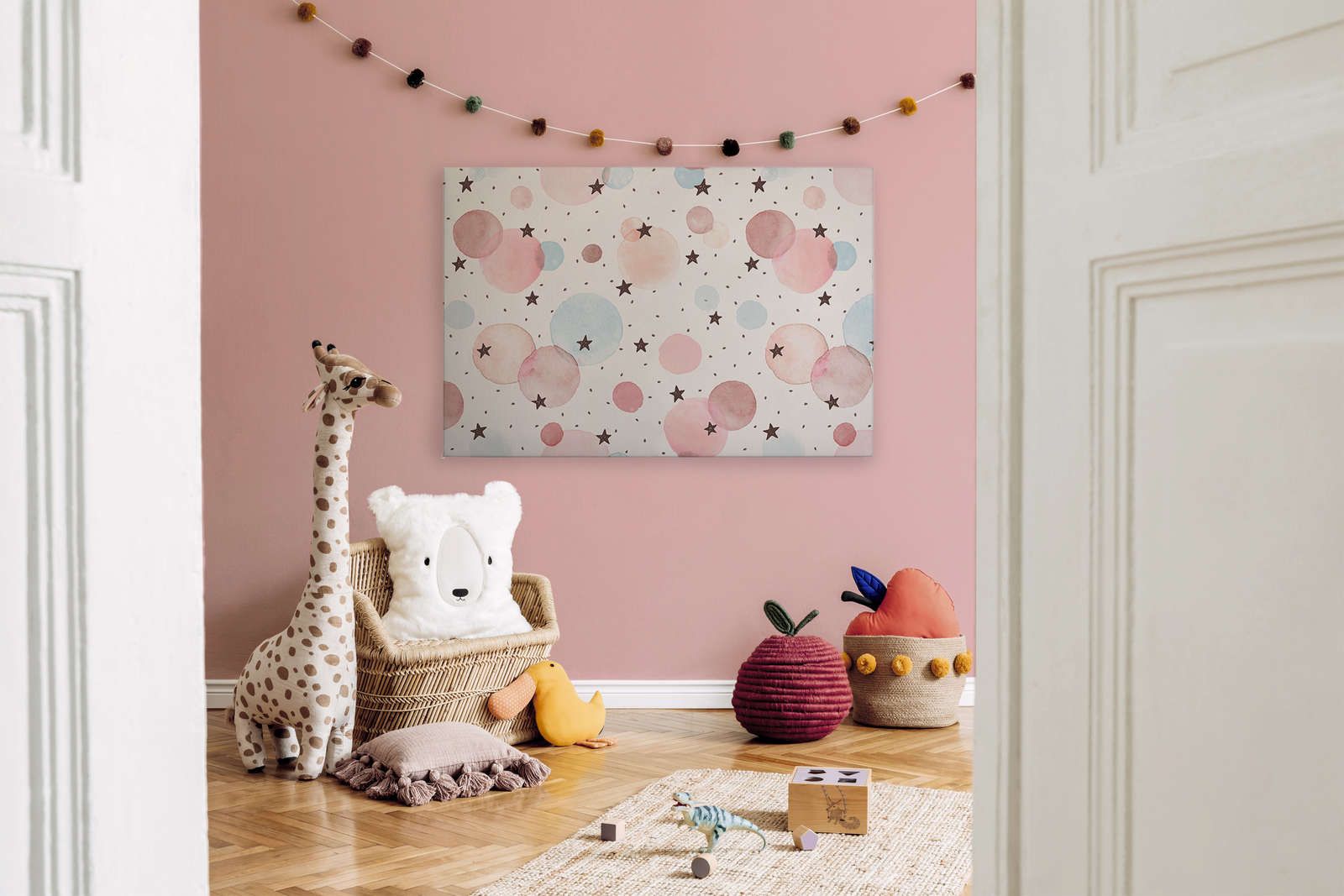             Tela per la camera dei bambini con stelle, punti e cerchi - 120 cm x 80 cm
        