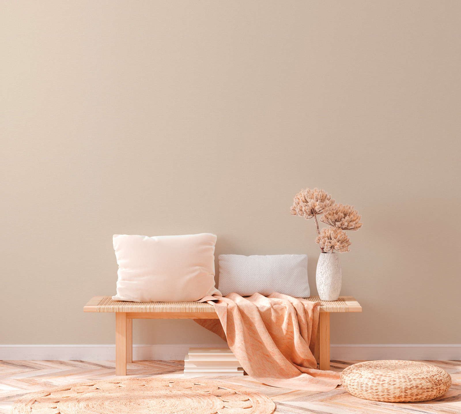             Non-woven wallpaper plain with light structure PVC-free - beige, cream
        