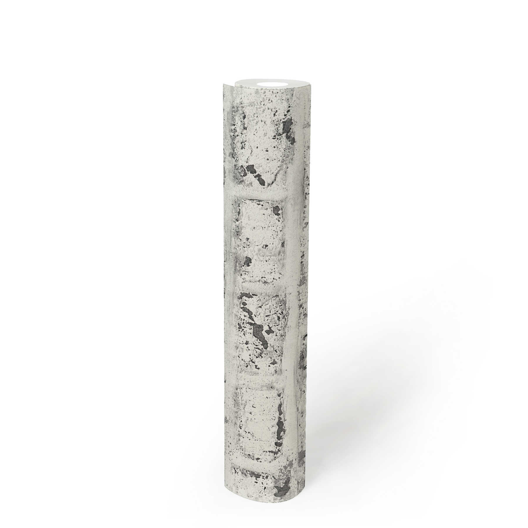             Carta da parati in pietra, muro di mattoni bianchi, stile industriale - bianco, grigio
        