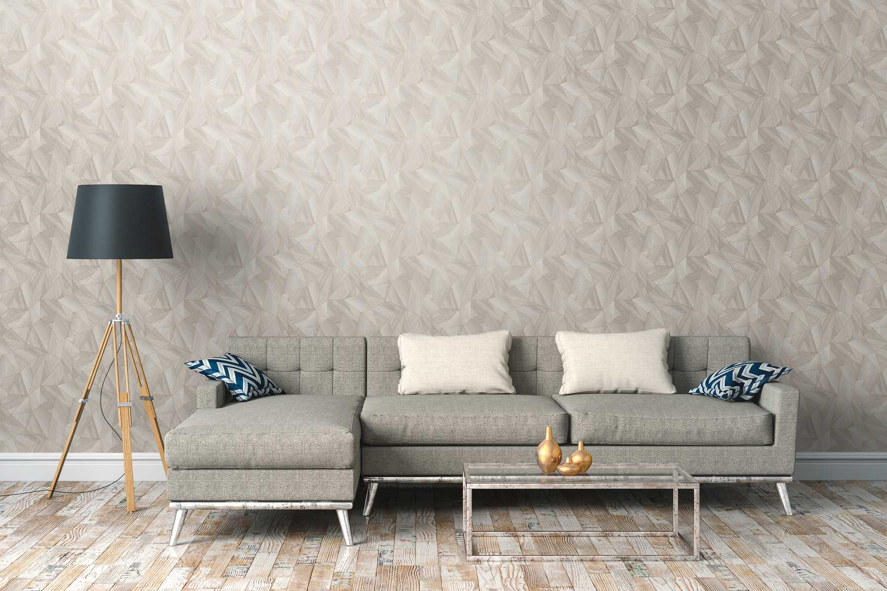             Wood look wallpaper modern design & metallic effect - grey, gold
        