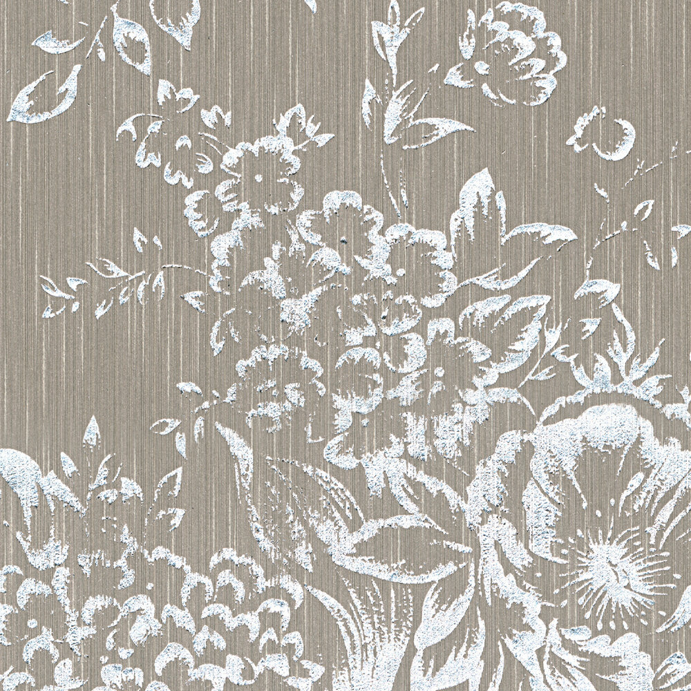             Papier peint structuré avec motif floral argenté - argent, marron
        