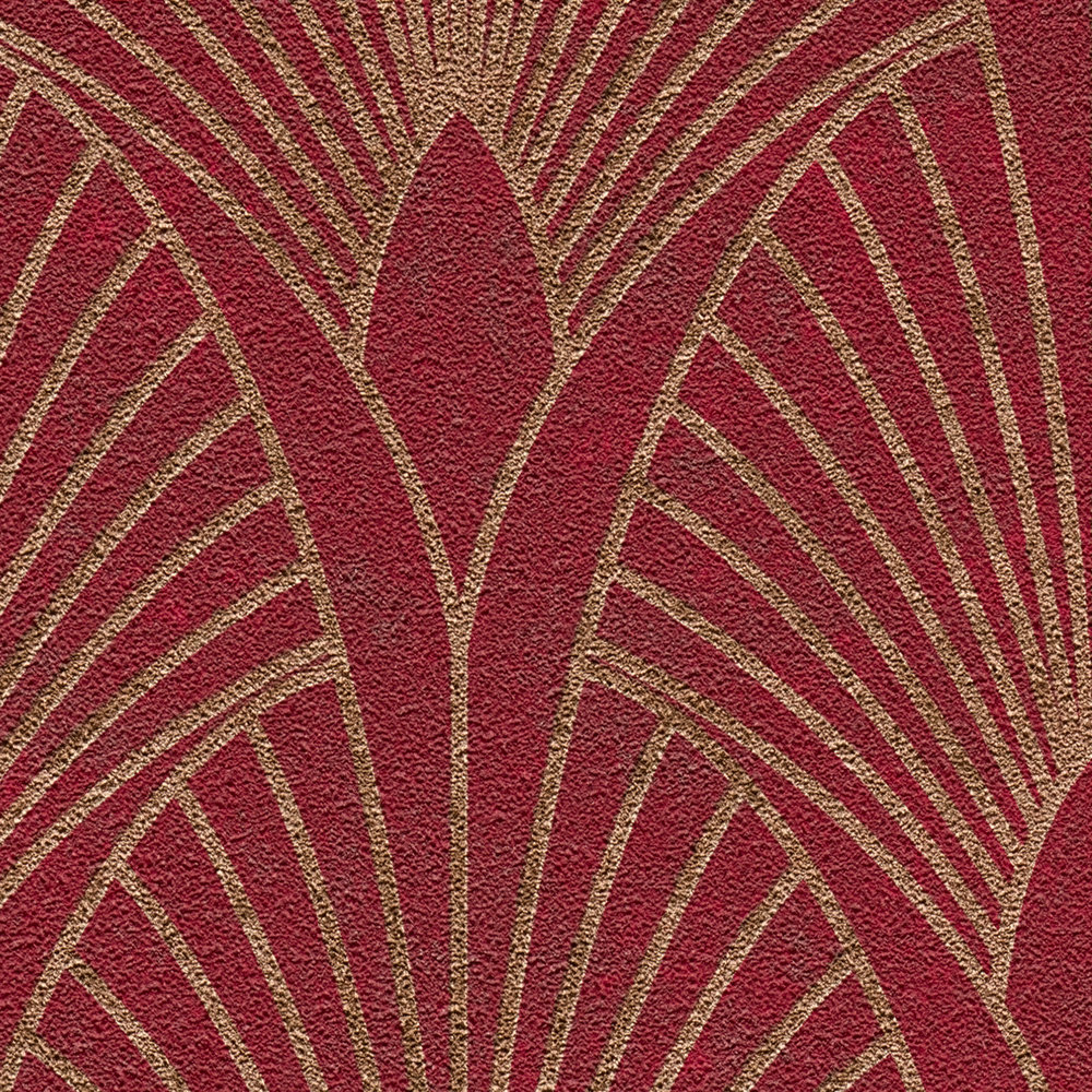             Papel pintado Art Deco patrón retro dorado - rojo, dorado
        