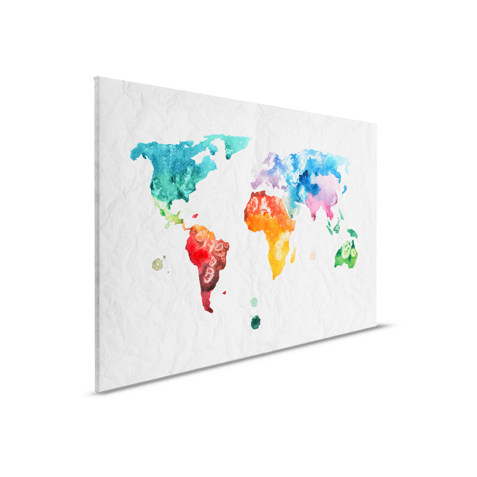 Mappa del mondo su tela acquerellata - 0,90 m x 0,60 m
