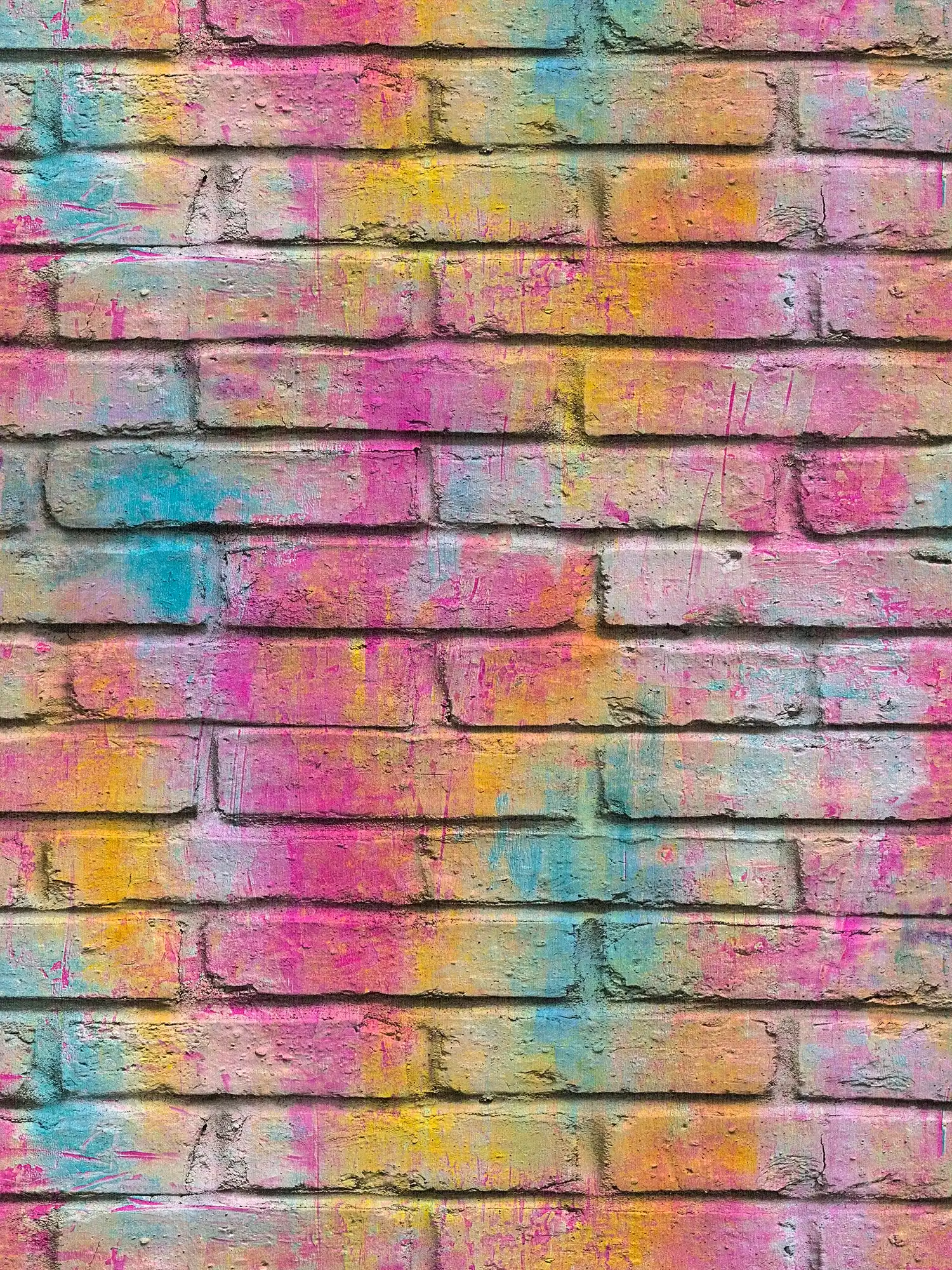 Brick wallpaper, masonry look with structure embossing - colourful, purple
