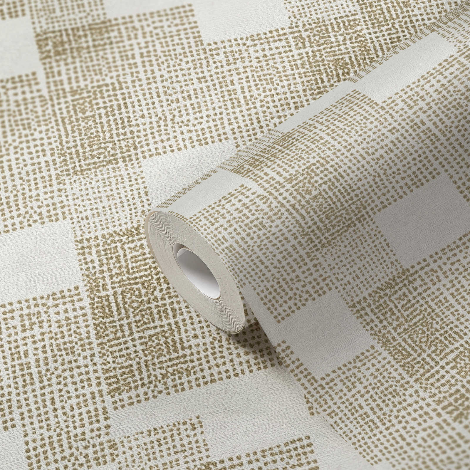             Non-woven wallpaper geometric ethnic design - cream, metallic
        