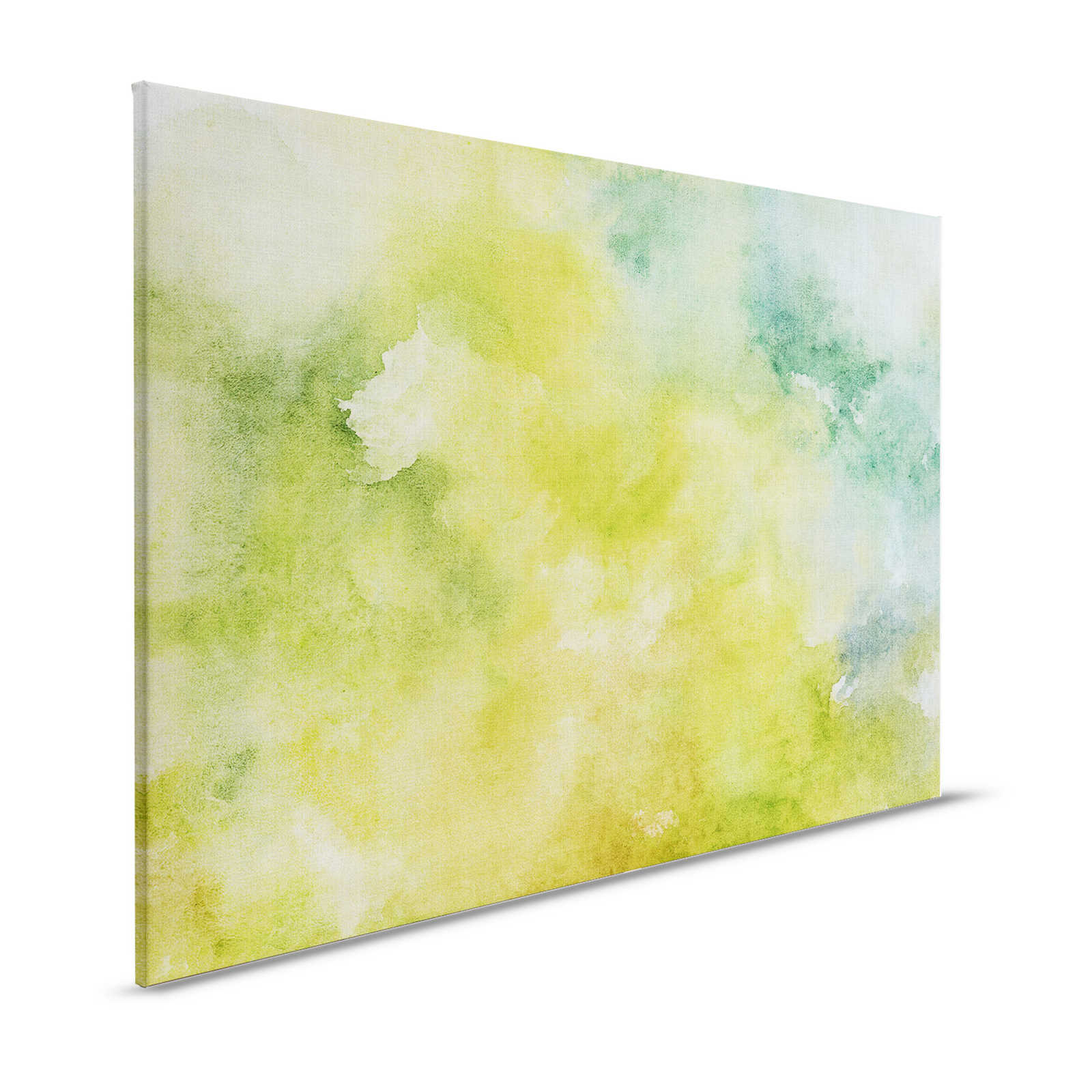 Acuarelas 3 - Motivo de acuarela verde como cuadro en lienzo con aspecto de lino natural - 1,20 m x 0,80 m
