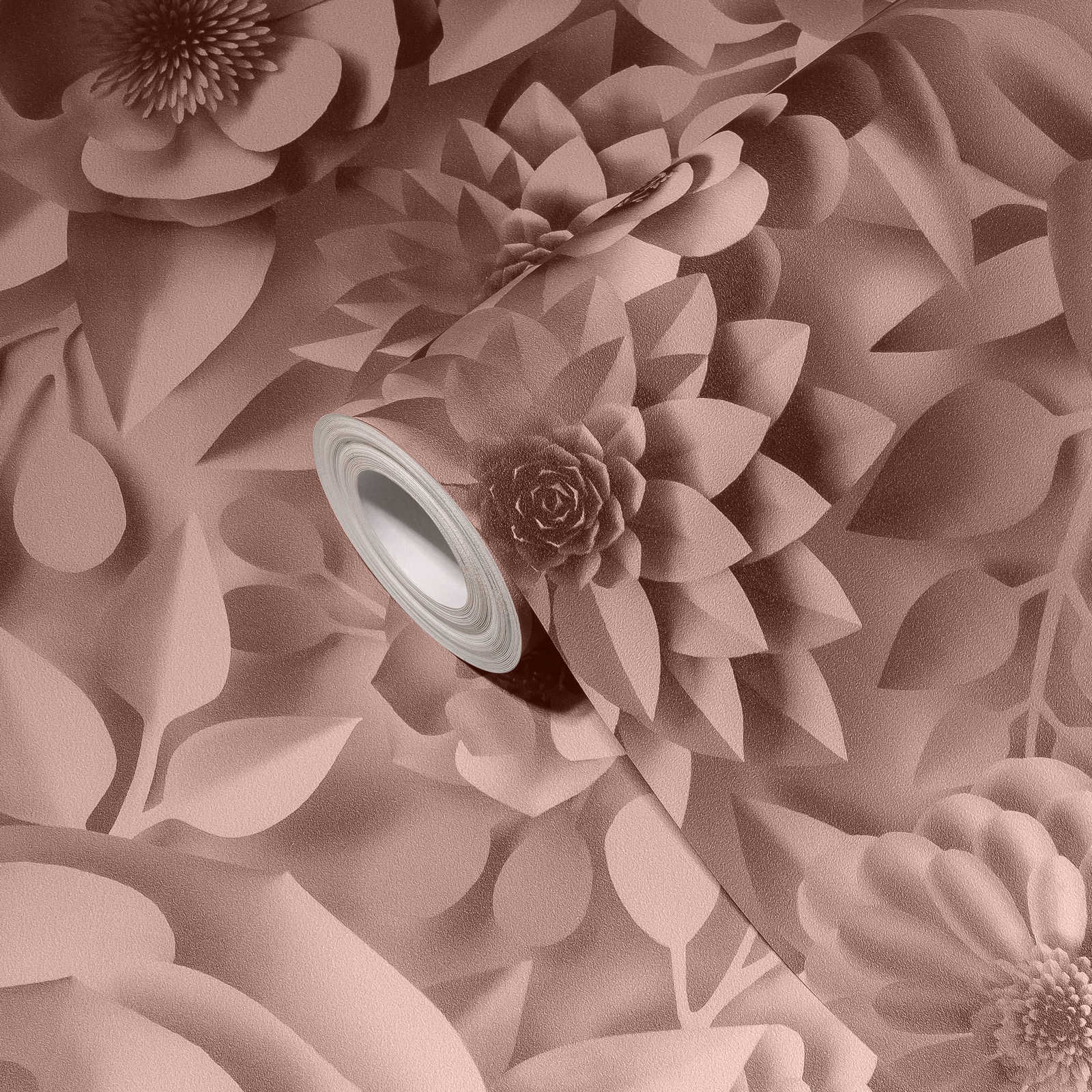             Papier peint 3D avec fleurs en papier, motif graphique de fleurs - rose
        
