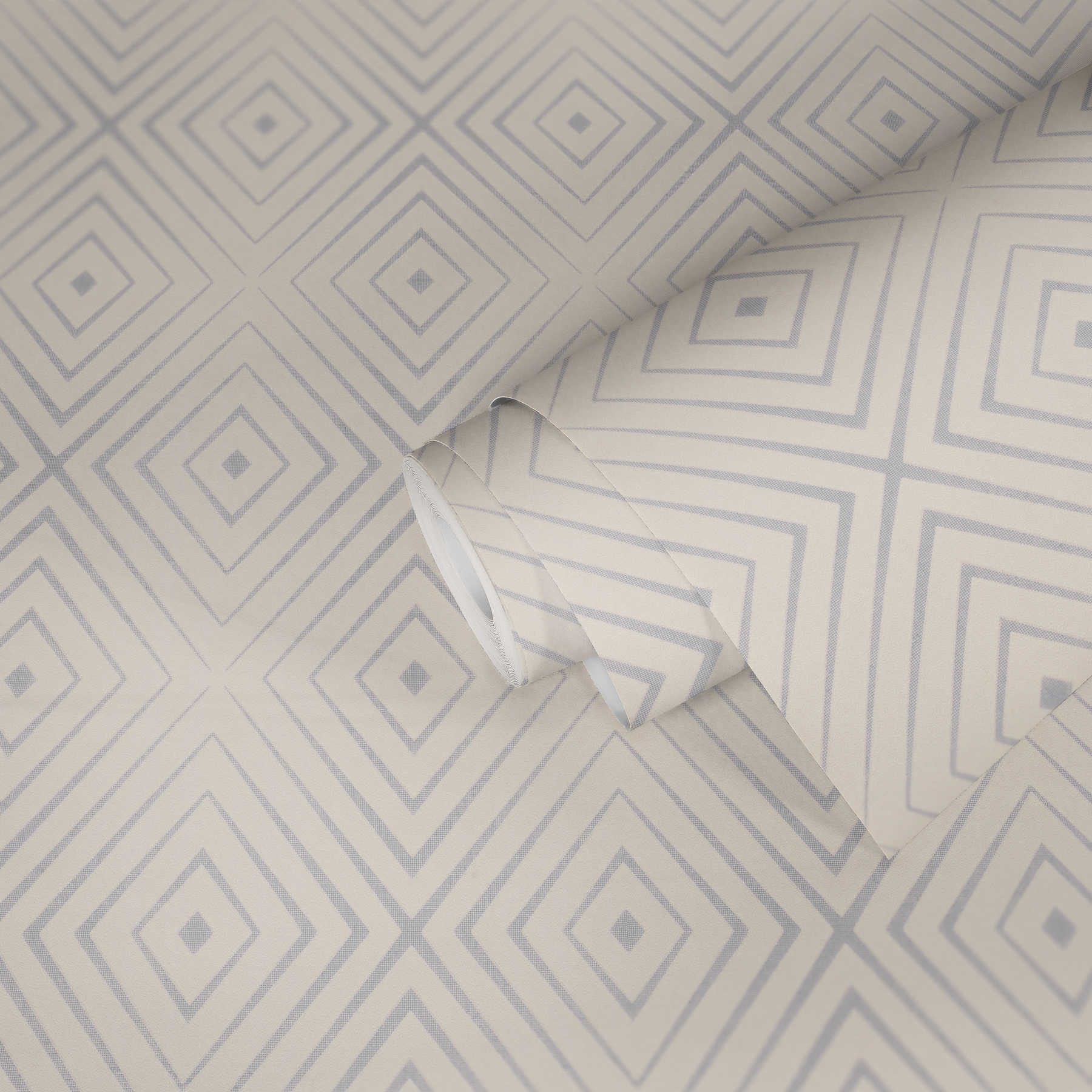             Non-woven wallpaper with diamond pattern & metallic effect - pink, grey
        