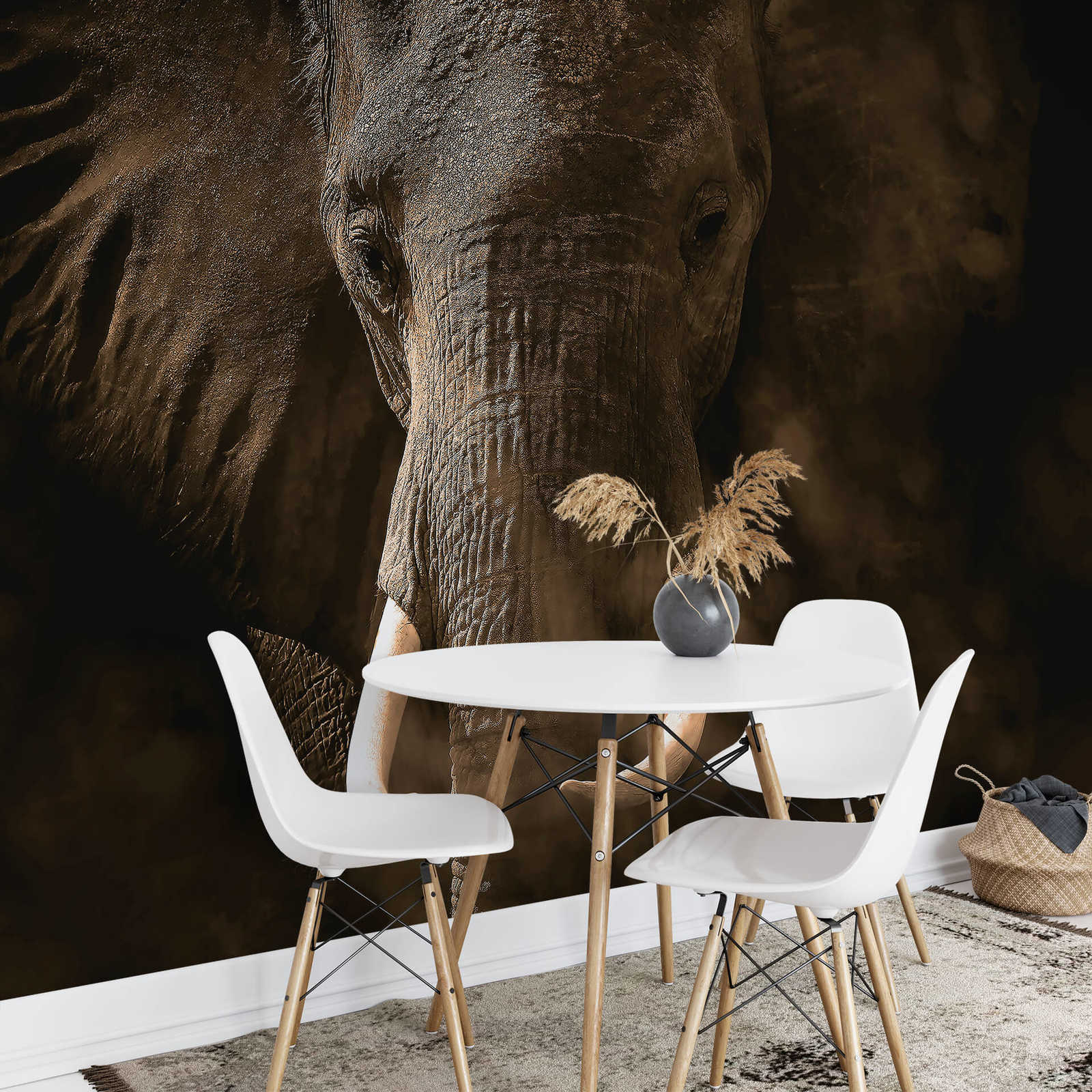             Carta da parati Safari Animal Elephant - Grigio, marrone, bianco
        