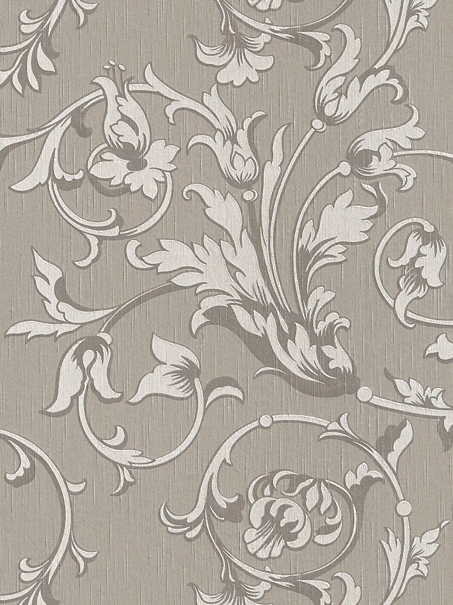 Papier peint de style colonial avec ornements floraux - marron, gris
