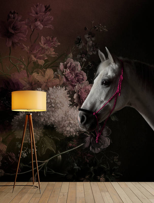             Photo wallpaper Horses Portrait with flowers - Walls by Patel
        