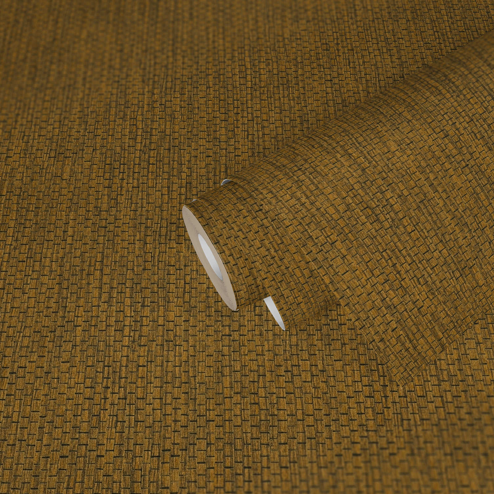             Papel pintado con diseño de alfombra de rafia - Marrón, Amarillo
        