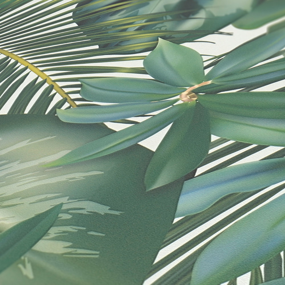             Bladeren behang jungle patroon - groen, crème
        