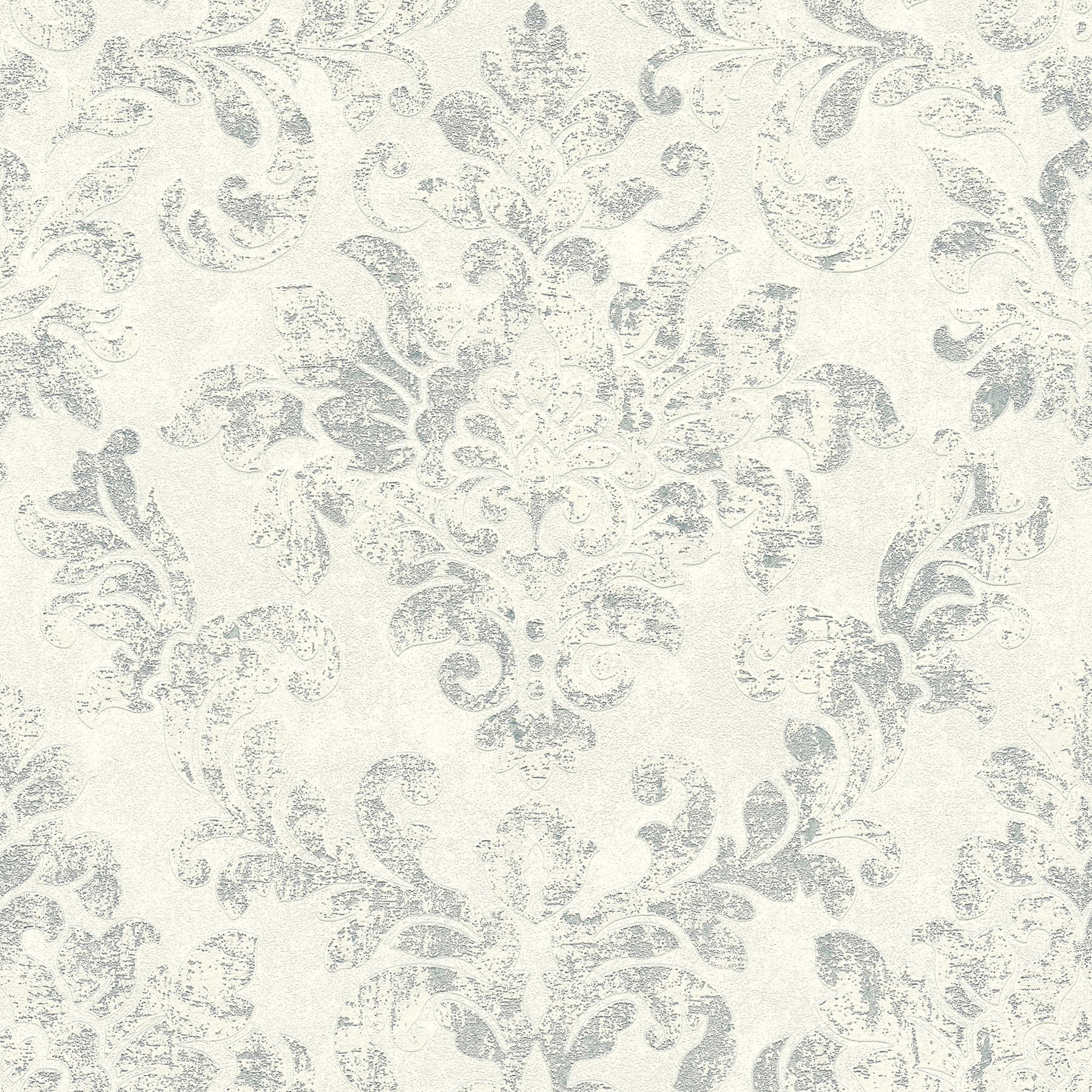 Baroque wallpaper with ornaments in vintage style - grey, silver, white
