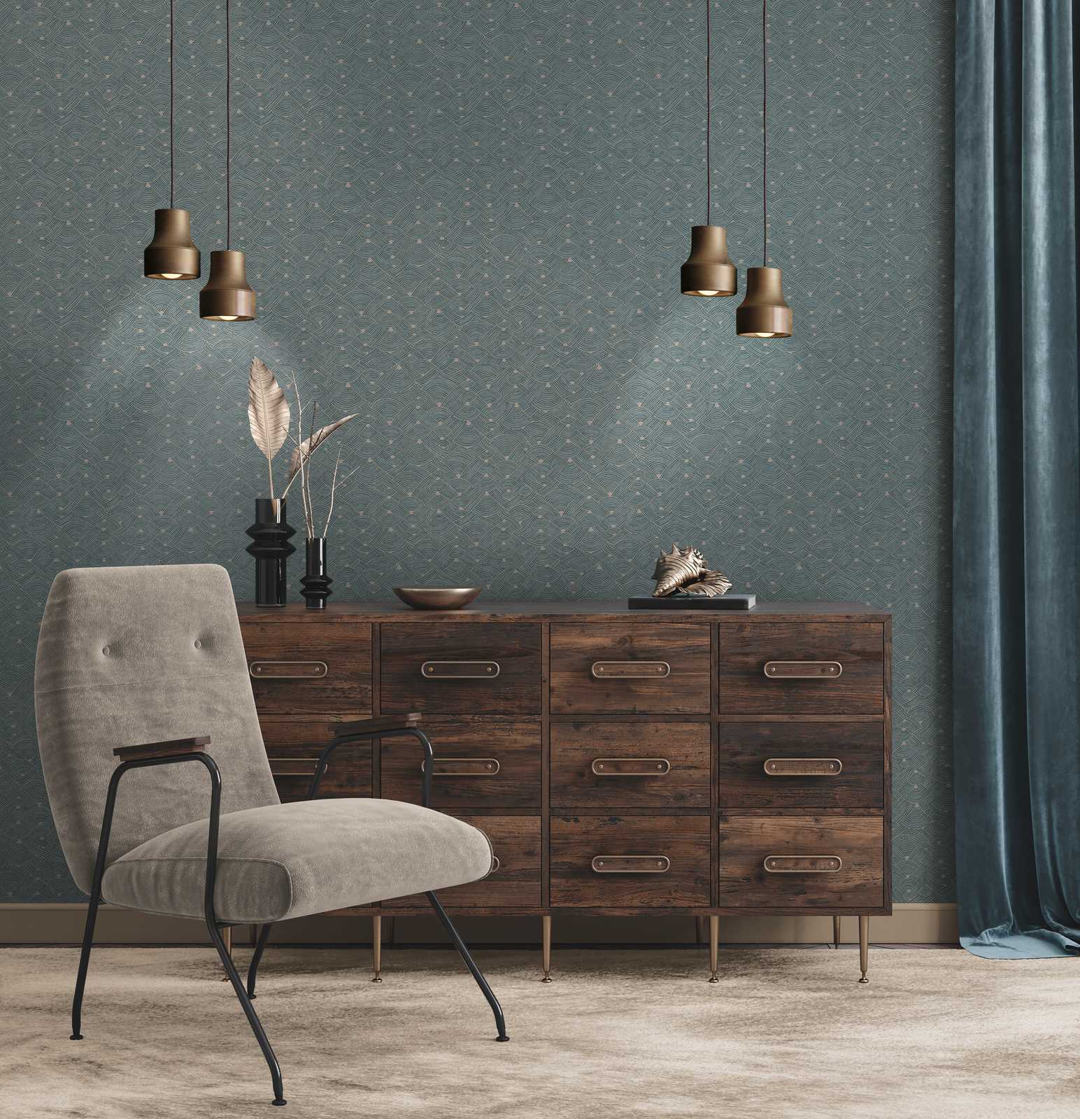             Papier peint intissé Ethno Design avec aspect corbeille - bleu, gris, beige
        
