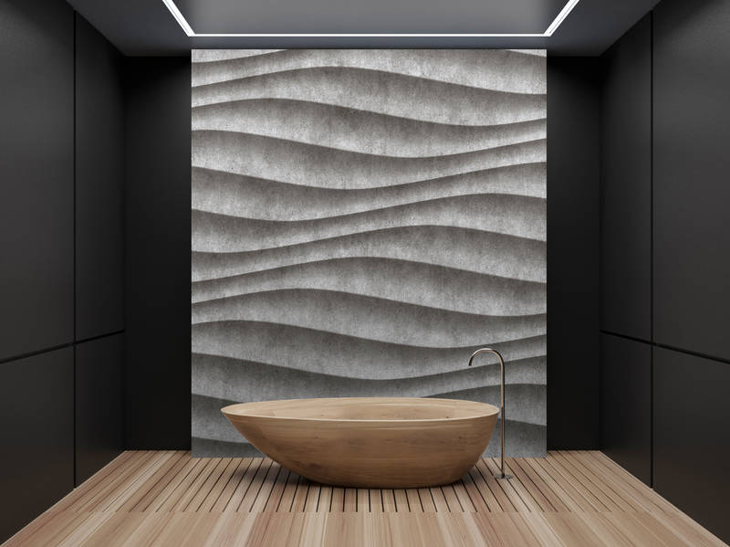             Canyon 2 - Cool 3D Concrete Waves Onderlaag behang - Grijs, Zwart | Premium Smooth Vliesbehang
        