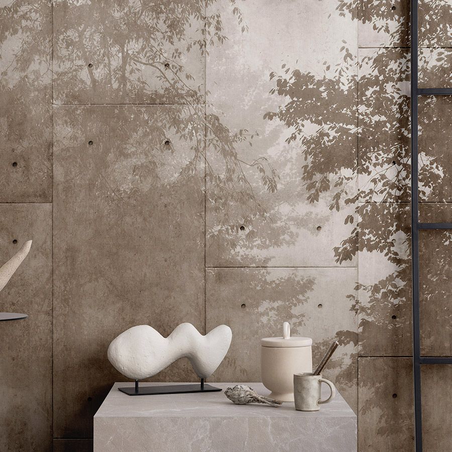 Photo wallpaper »mytho« - Treetops on concrete slabs - Smooth, slightly shiny premium non-woven fabric
