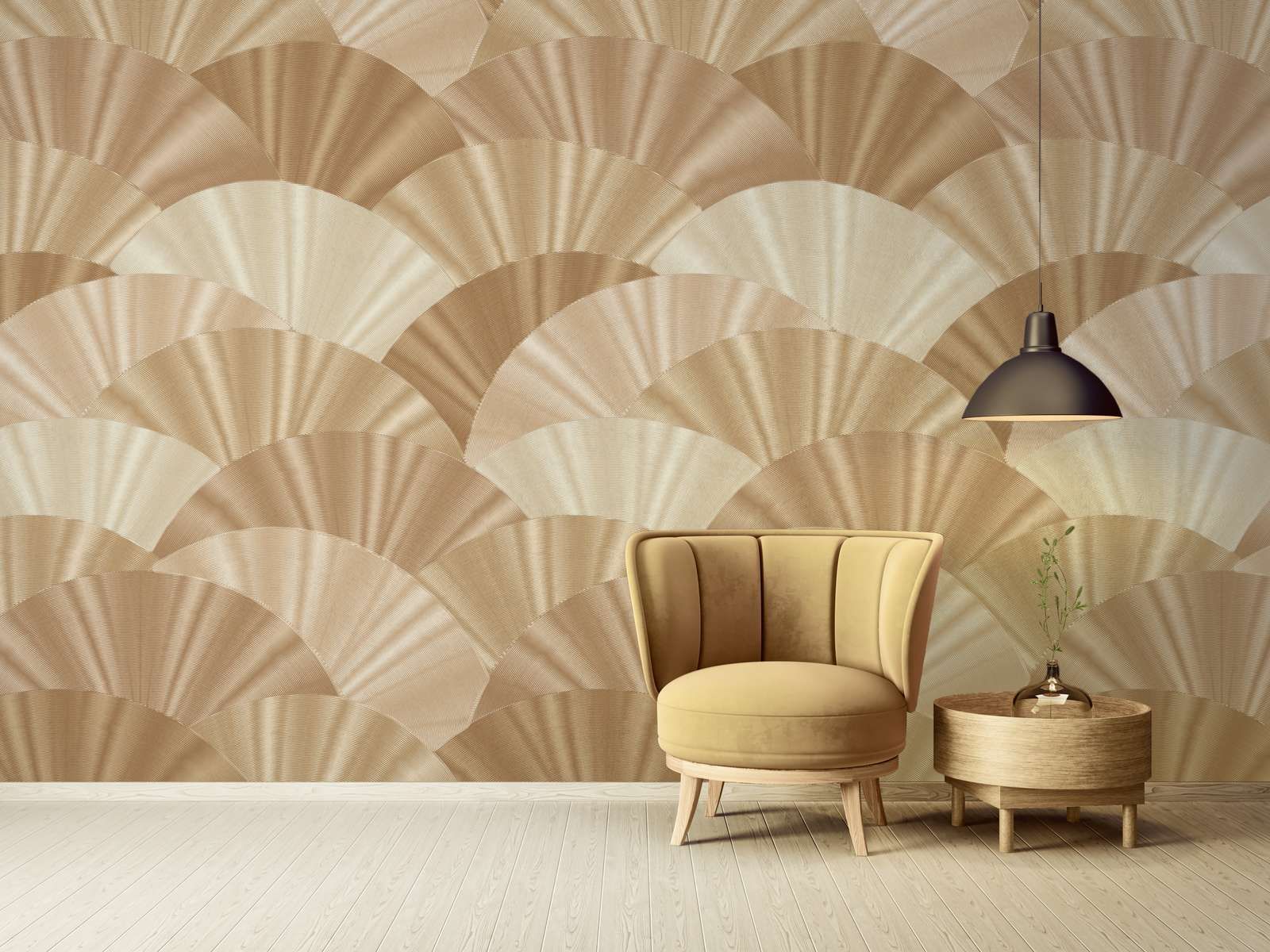             Abstract fan pattern wallpaper - gold, beige, cream
        