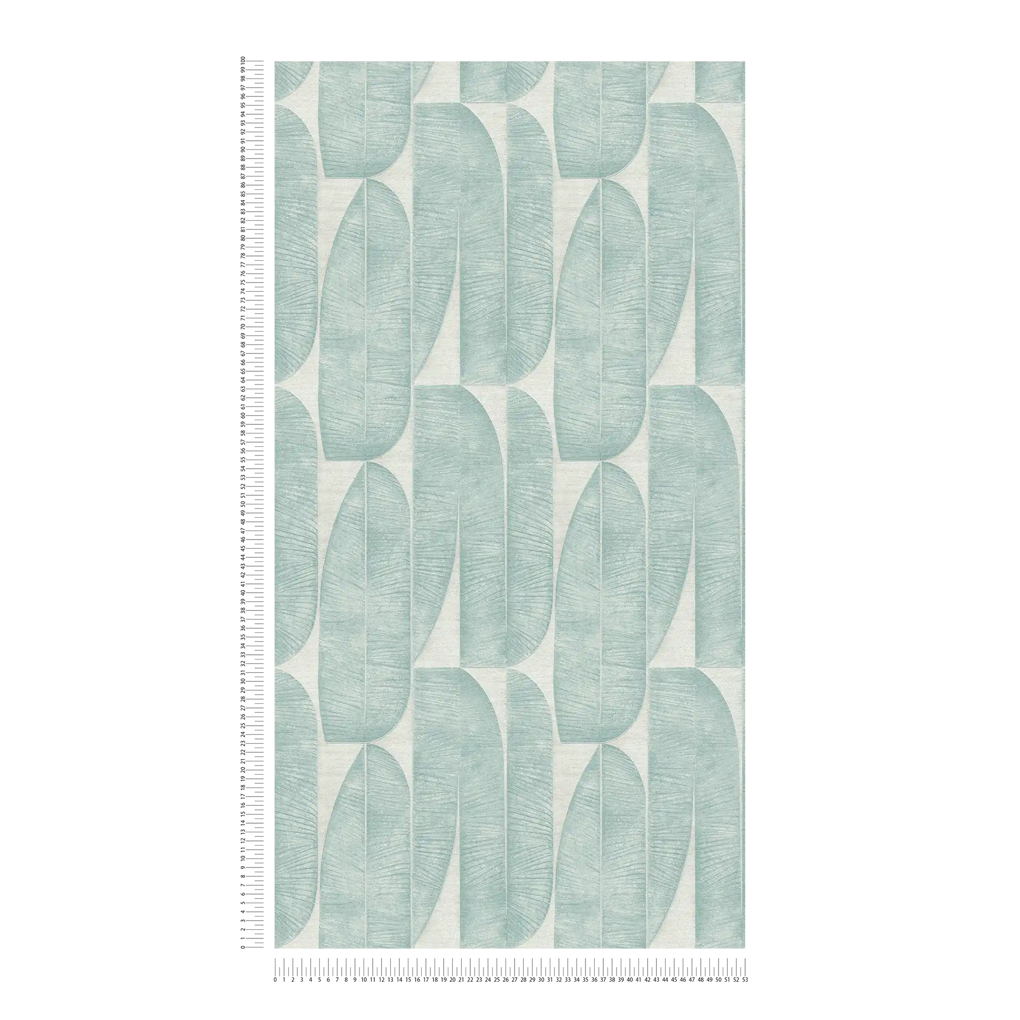             Lightly textured wallpaper with geometric leaf pattern - grey, blue, turquoise
        