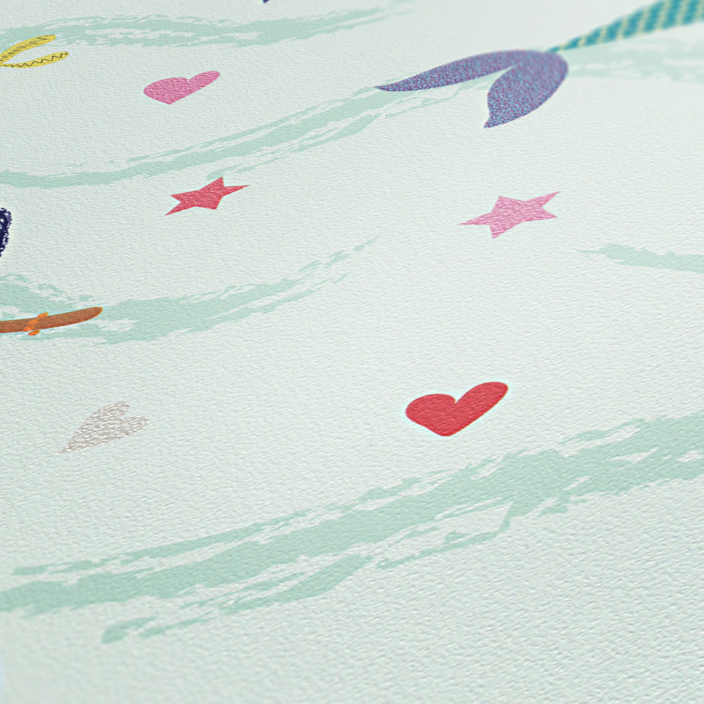             Carta da parati per bambini sirena, design fantasioso - multicolore, rosa, verde
        
