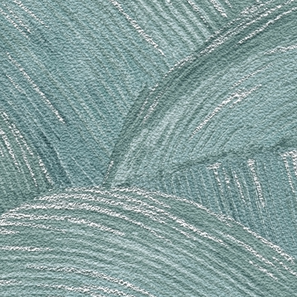             Papier peint à motifs avec frisottis ondulés & effet brillant - pétrole, argenté
        