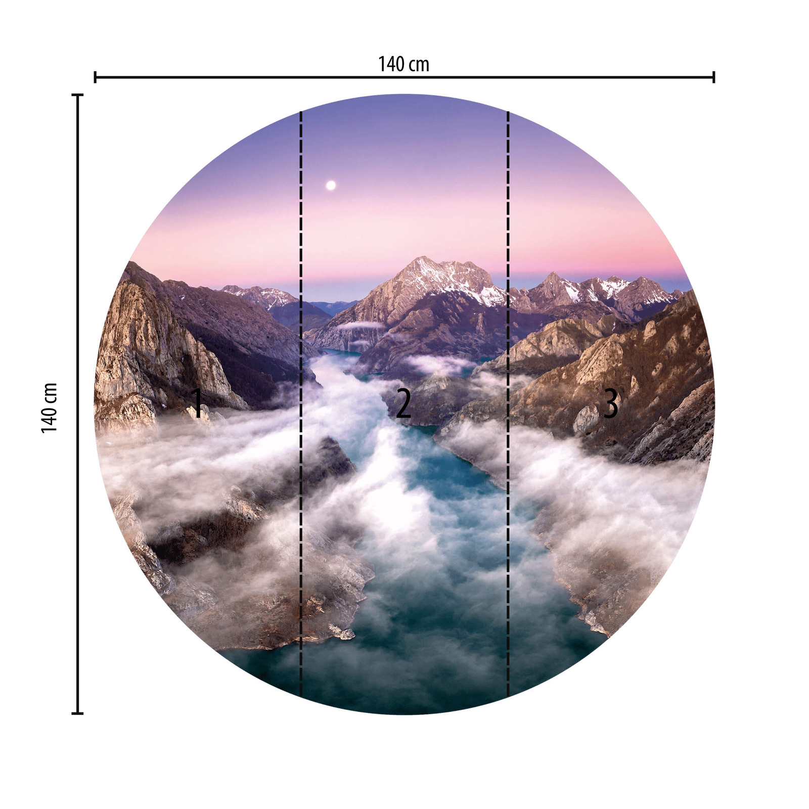             Round mural landscape in the fog
        