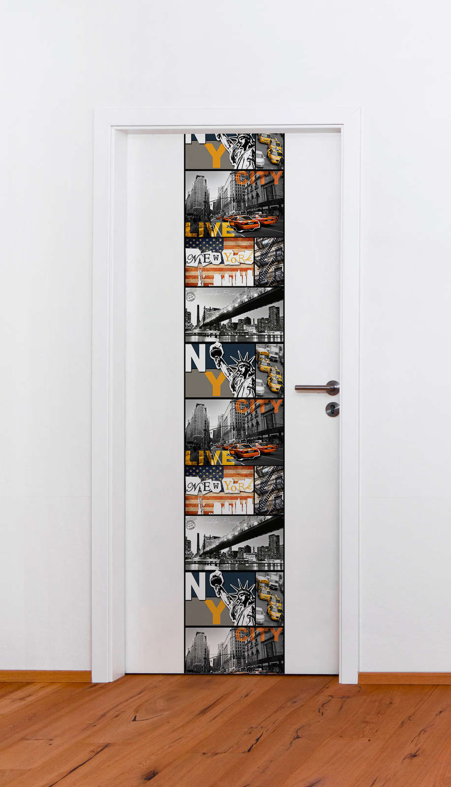             City wallpaper New York, skyline and landmarks - orange, grey, colourful
        