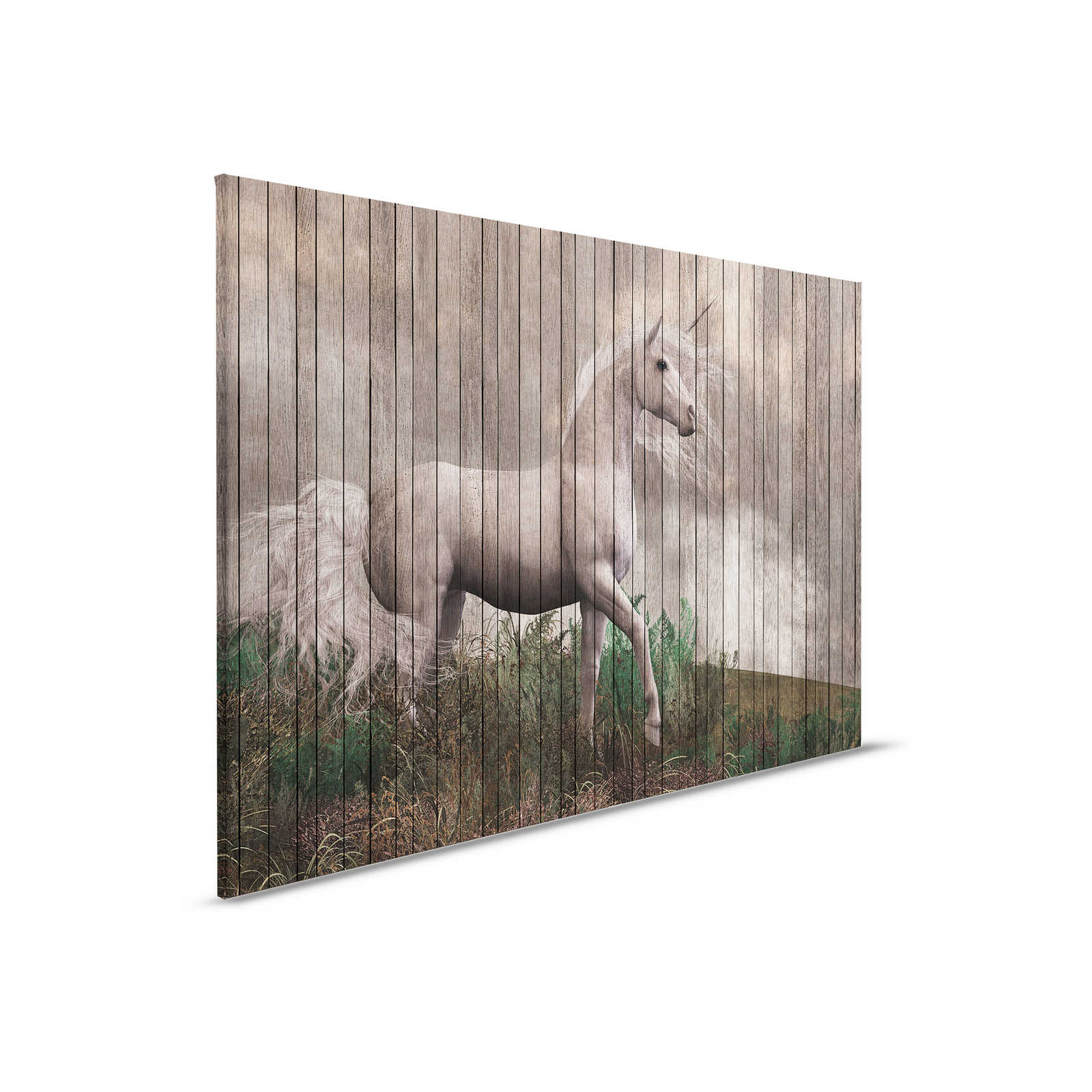         Fantasy 3 - Unicorn canvas picture with wooden board look - 0.90 m x 0.60 m
    