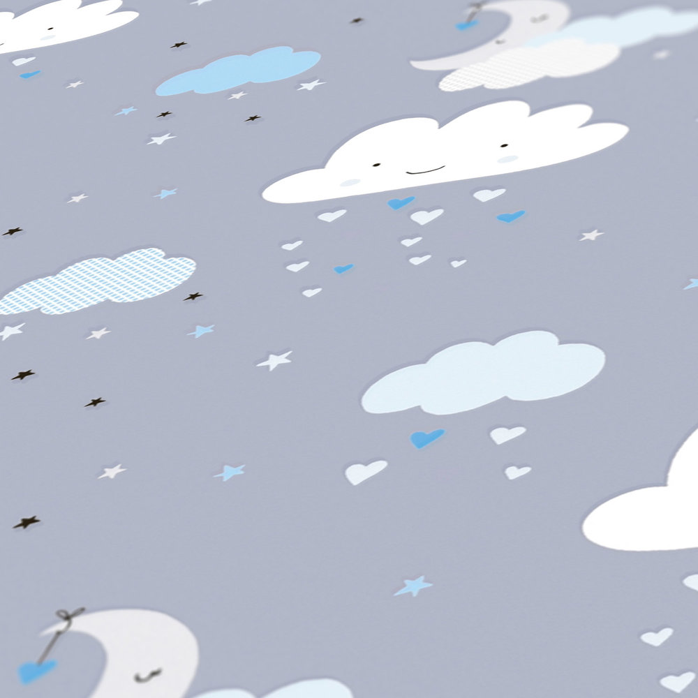             Papel pintado niño cielo nocturno nubes - azul, gris, blanco
        