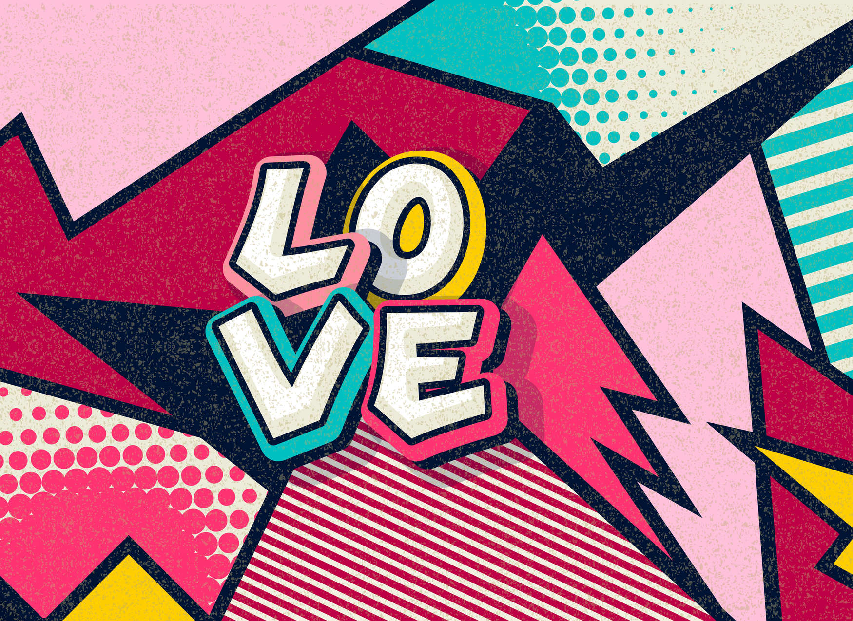             Papier peint style bande dessinée Pop Up Love - Multicolore
        